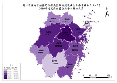 浙江省2016年建筑業內資企業年末就業人員